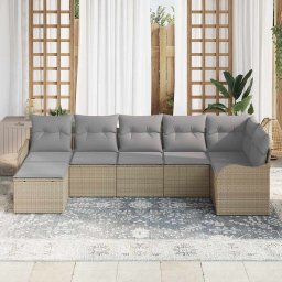 vidaXL Tuin Sofa Set 7 st Beige en Licht Grijs poly rattan