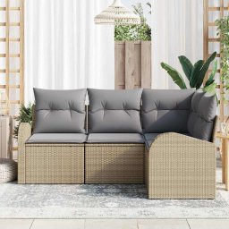 vidaXL Tuinbankenset 4 st Beige en Licht Grijs poly rattan