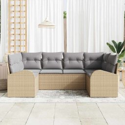 vidaXL Tuinbankenset 6 st Beige en Licht Grijs poly rattan