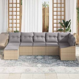 vidaXL Tuin Sofa Set 7 st Beige en Licht Grijs poly rattan