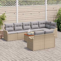 vidaXL Tuinbankenset 9 st Beige en Licht Grijs poly rattan