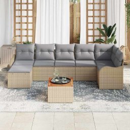 vidaXL Tuinbankenset 8 st Beige en Licht Grijs poly rattan