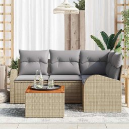 vidaXL Tuinbankenset 5 st Beige en Licht Grijs poly rattan