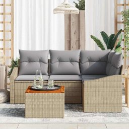 vidaXL Tuinbankenset 5 st Beige en Licht Grijs poly rattan