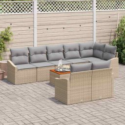 vidaXL Tuinbankenset 9 st Beige en Licht Grijs poly rattan