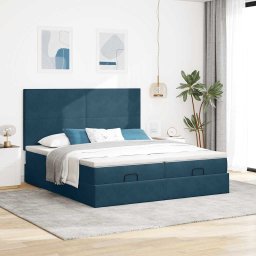 vidaXL Ottoman bed met matrassen 160x200cm fluweel donkerblauw