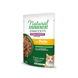 56x 70g Natural Trainer Straccetti Mature Sterilised Streifen in Soße mit Huhn Katzenfutter nass