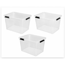 Opbergboxen zonder deksel 26,6 liter kunststof transparant 40 x 40 x 27 cm set van 3 stuks