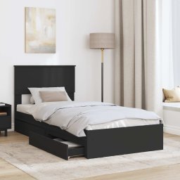 vidaXL Opslag bed met hoofdeinde Zwart 90 x 190 cm Bewerkt hout