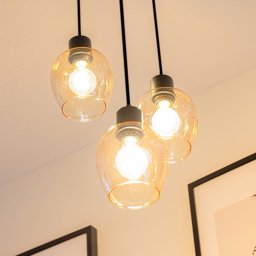 Design Hanglamp Zora - Amberkleurig Glas - 3-Lichts - E27 - 7 Watt 806 Lumen - 2700K - Zwart- Glazen bollen