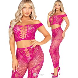 * LEG AVENUE Leg Avenue Off Shoulder Crop Top & Legging Set Roze