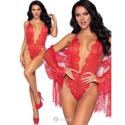 * LEG AVENUE 3 Delige Kanten Body Set Met Badjas Rood