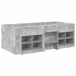 vidaXL Loft Bed Frame met Kast met plank 3 st Betongrijs Bewerkt hout