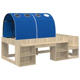 vidaXL Bed met Tunnel met plank 3 st Sonoma en Blauw Bewerkt hout