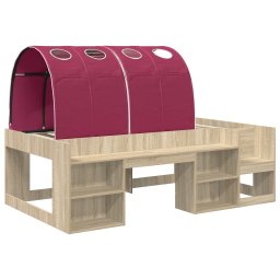 vidaXL Bed met Tunnel met plank 3 st Sonoma en Rood Bewerkt hout