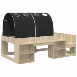 vidaXL Bed met Tunnel met plank 3 st Sonoma en Zwart Bewerkt hout
