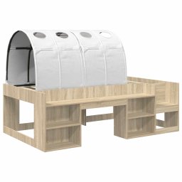 vidaXL Bed met Tunnel met plank 3 st Sonoma en Wit Bewerkt hout