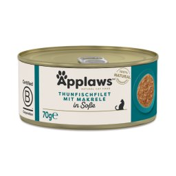 Voordeelverpakking Applaws Kat in Saus 12 x 70 g - Tonijn met Makreel