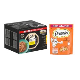 32 x 85 g of 120 x 85 g Sheba natvoer voor katten + 180 g Dreamies met Kip kattensnack gratis! - Selection in Saus Variaties in Kuipjes 32 x 85 g