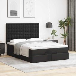 vidaXL Ottoman bed met matras 140x190cm kunstleer zwart