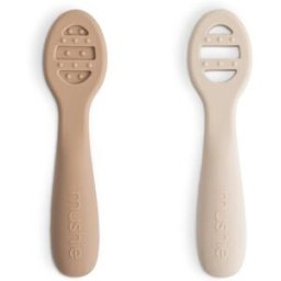 Mushie First Feeding Baby Spoons lepeltje Natural/ Shifting Sand 6m+ 2 st