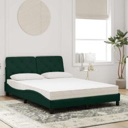 vidaXL Bed met matras fluweel donkergroen 140x200 cm
