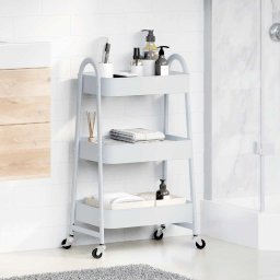 vidaXL Opbergtrolley 3-laags 42x41,5x77 cm staal wit