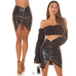 * KOUCLA Zwarte lederlook rok met hoge taille,IS20694