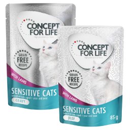 Gemengd Voordeelpakket Concept for Life Gelei & Saus graanvrij 24 x 85 g Kattenvoer - Sensitive Cats Lam in Saus & Gelei