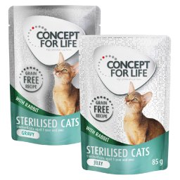 Gemengd Voordeelpakket Concept for Life Gelei & Saus graanvrij 24 x 85 g Kattenvoer - Sterilised Cats Konijn in Saus & Gelei