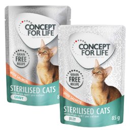 Gemengd Voordeelpakket Concept for Life Gelei & Saus graanvrij 24 x 85 g Kattenvoer - Sterilised Cats Zalm in Saus & Gelei
