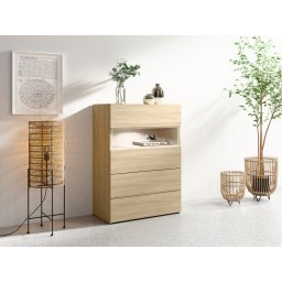Commode VILLANOVA 4 lades barista eik met LED