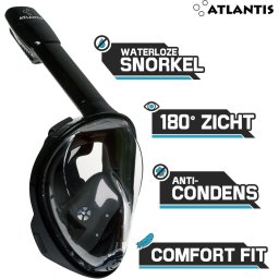 Atlantis Snorkelmasker - Duikbril - Snorkel - Snorkelset - Full Face Masker - Volwassenen - Zwart - L/XL