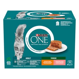 25% korting! 2 x ( 13 x 85 g) / 2 x (26 x 85 g ) / 2 x (24 x 85 g ) Purina One natvoer voor katten - Adult Terrine Mixpakket (48 x 85 g)