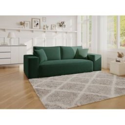 Vente-unique Express-vierzitsslaapbank van spargroen ribfluweel - Bed 160 cm - Matras 14 cm met vormgeheugen - AMELIA