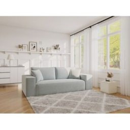Vente-unique Express-vierzitsslaapbank van grijs ribfluweel AMELIA - Bed 160 cm - Matras 14 cm met vormgeheugen
