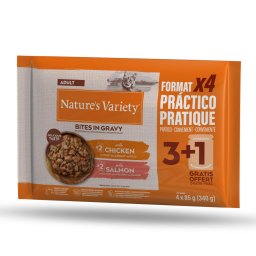 50% Korting! 2 x Nature's Variety natvoer voor katten - Bites in Saus Adult met Kip en Zalm (2 x 44 x 85 g)