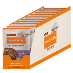 50% Korting 2 x 12 x 70 g / 2 x 22 x 85 g of 2 x 28 x 70 g Nature's Variety natvoer voor katten! - Bites in Saus Adult met Kalkoen (2 x 22 x 85 g)