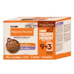 50% Korting! 2 x Nature's Variety natvoer voor katten - Bites in Saus Gevogelte Mix 2 Soorten (2 x 48 x 85 g)
