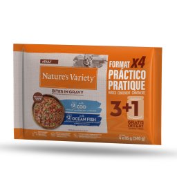 50% Korting! 2 x Nature's Variety natvoer voor katten - Bites in Saus Adult met Kabeljauw (2 x 44 x 85 g)