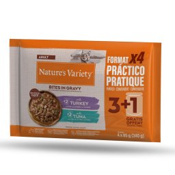 50% Korting! 2 x Nature's Variety natvoer voor katten - Bites in Saus Adult met Kalkoen en Tonijn (2 x 44 x 85 g)