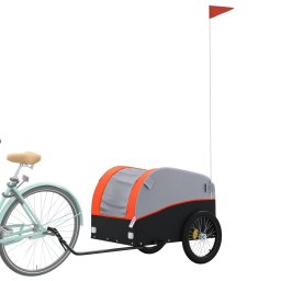 vidaXL Fietstrailer 45 kg ijzer zwart en oranje