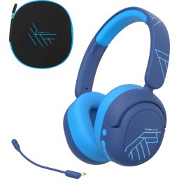 PowerLocus Lion - Koptelefoon kinderen draadloos - Active Noise Cancelling - Volumelimiet 74/85/94 dB - Boom Microfoon voor Gaming - 70 Uur batterijduur - Blauw