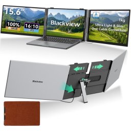 DCM8 Pro 15,3" dubbele draagbare Laptopmonitor FHD - Ultradun 4,6mm & Lichtgewicht 1,2kg - 100% RGB-USB-C aansluiting via één kabel – inclusief kabels en beschermhoes-Blauwlichtfilter- Luidsprekers - Grijs