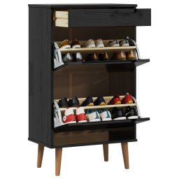 vidaXL Schoenenkast MOLDE 59,5 x 35 x 103 cm Massief grenenhout Zwart