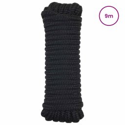 vidaXL Boottouw 10 mm 9 m Zwart Polyester