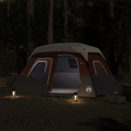 vidaXL Tent met LED 6-persoons snelontgrendeling lichtgrijs en oranje
