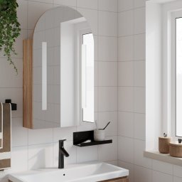 vidaXL Badkamerkast met spiegel en LED gebogen 42x13x70 cm eikenkleur