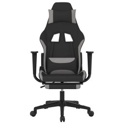 vidaXL Massage gamestoel met voetensteun stof zwart en lichtgrijs