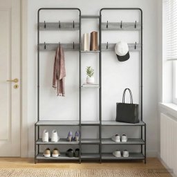 vidaXL Kapstok met schoenenbank Grijs Sonoma 143 x 30 x 199,5 cm